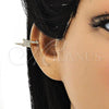 Oro Laminado Earcuff Earring, Gold Filled Style with White Micro Pave, Polished, Golden Finish, 02.213.0396