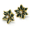 Oro Laminado Stud Earring, Gold Filled Style Flower Design, with Green and White Crystal, Polished, Golden Finish, 02.64.0639.3