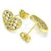 Oro Laminado Stud Earring, Gold Filled Style Heart Design, with Multicolor Micro Pave, Polished, Golden Finish, 02.156.0476.3