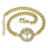 Oro Laminado Fancy Bracelet, Gold Filled Style with White Micro Pave, Polished, Golden Finish, 03.156.0033.08