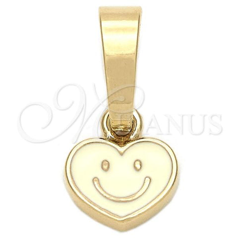 Oro Laminado Fancy Pendant, Gold Filled Style Heart Design, White Enamel Finish, Golden Finish, 05.163.0078.2