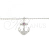 Sterling Silver Pendant Necklace, Anchor and Heart Design, with Ruby and White Micro Pave, Polished, Rhodium Finish, 04.336.0187.16