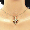 Oro Laminado Pendant Necklace, Gold Filled Style Heart and Flower Design, Polished, Golden Finish, 04.351.0014.2.20