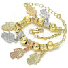 Oro Laminado Charm Bracelet, Gold Filled Style Hand of God Design, Polished, Tricolor, 03.63.1906.1.08