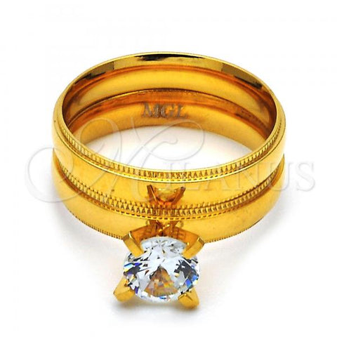 Stainless Steel Wedding Ring, with White Cubic Zirconia, Diamond Cutting Finish, Golden Finish, 01.223.0001.09 (Size 9)