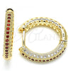 Oro Laminado Huggie Hoop, Gold Filled Style with Garnet and White Micro Pave, Polished, Golden Finish, 02.264.0006.3.20