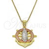 Oro Laminado Religious Pendant, Gold Filled Style Guadalupe and Anchor Design, Polished, Tricolor, 05.253.0002