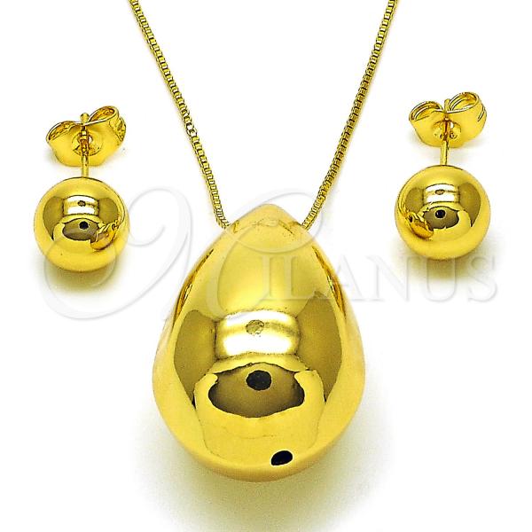 Oro Laminado Earring and Pendant Adult Set, Gold Filled Style Teardrop and Ball Design, Polished, Golden Finish, 10.417.0010