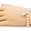Oro Laminado Fancy Bracelet, Gold Filled Style Heart and Ball Design, with Ivory Pearl, Polished, Golden Finish, 03.341.2291.07
