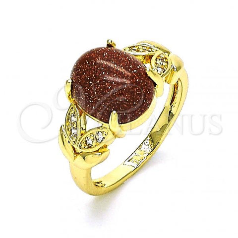 Oro Laminado Multi Stone Ring, Gold Filled Style Leaf Design, with Brown  and White Micro Pave, Polished, Golden Finish, 01.284.0061.07