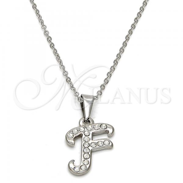 Stainless Steel Pendant Necklace, Initials and Rolo Design, with White Crystal, Polished, Steel Finish, 04.238.0005.1.18