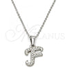 Stainless Steel Pendant Necklace, Initials and Rolo Design, with White Crystal, Polished, Steel Finish, 04.238.0005.1.18
