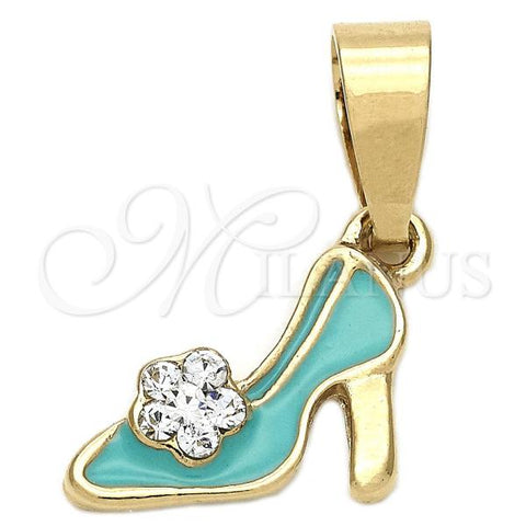 Oro Laminado Fancy Pendant, Gold Filled Style Shoes Design, with White Crystal, Blue Enamel Finish, Golden Finish, 05.163.0057.2