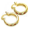 Oro Laminado Small Hoop, Gold Filled Style with Garnet and White Crystal, Polished, Golden Finish, 02.100.0100.2.20