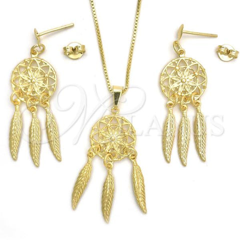 Oro Laminado Earring and Pendant Adult Set, Gold Filled Style Flower Design, Polished, Golden Finish, 10.02.0008