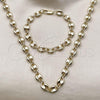 Oro Laminado Necklace and Bracelet, Gold Filled Style Puff Mariner Design, Polished, Golden Finish, 06.213.0030