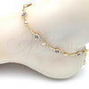 Oro Laminado Fancy Anklet, Gold Filled Style key and Heart Design, Blue Enamel Finish, Golden Finish, 03.213.0145.10