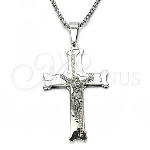 Stainless Steel Pendant Necklace, Crucifix Design, Polished, Steel Finish, 04.116.0052.30