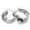 Rhodium Plated Small Hoop, Flower and Leaf Design, with Sapphire Blue and White Cubic Zirconia, Polished, Rhodium Finish, 02.210.0272.7.15