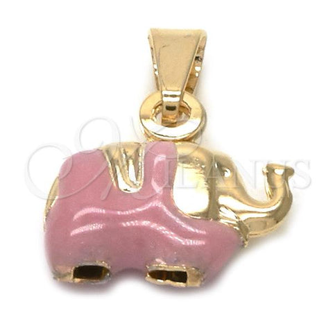 Oro Laminado Fancy Pendant, Gold Filled Style Elephant Design, Pink Enamel Finish, Golden Finish, 05.32.0062.3