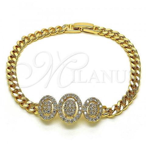 Oro Laminado Fancy Bracelet, Gold Filled Style with White Micro Pave, Polished, Golden Finish, 03.283.0224.08