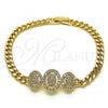 Oro Laminado Fancy Bracelet, Gold Filled Style with White Micro Pave, Polished, Golden Finish, 03.283.0224.08