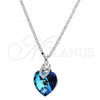 Rhodium Plated Pendant Necklace, Heart and Pave Mariner Design, with Bermuda Blue Swarovski Crystals and White Micro Pave, Polished, Rhodium Finish, 04.239.0004.16