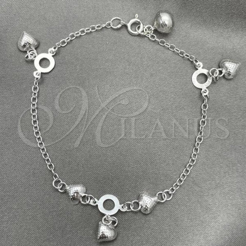 Sterling Silver Charm Bracelet, Heart Design, Polished, Silver Finish, 03.397.0007.07