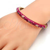 Oro Laminado Individual Bangle, Gold Filled Style Star and Moon Design, Dark Pink Enamel Finish, Golden Finish, 07.246.0005.2.05 (07 MM Thickness, Size 5 - 2.50 Diameter)