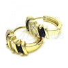 Oro Laminado Huggie Hoop, Gold Filled Style with Black and White Cubic Zirconia, Polished, Golden Finish, 02.237.0034.1.15