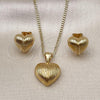 Oro Laminado Earring and Pendant Adult Set, Gold Filled Style Heart Design, Brushed Finish, Golden Finish, 10.342.0216