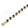 Oro Laminado Fancy Anklet, Gold Filled Style with Black Crystal, Polished, Golden Finish, 03.383.0028.10