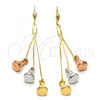 Oro Laminado Long Earring, Gold Filled Style Belt Buckle Design, Diamond Cutting Finish, Tricolor, 5.064.002