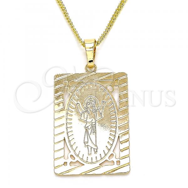 Oro Laminado Pendant Necklace, Gold Filled Style Divino Niño Design, Polished, Golden Finish, 04.106.0056.1.20