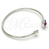 Rhodium Plated Individual Bangle, Flower Design, with Fuchsia and Aurore Boreale Swarovski Crystals, Polished, Rhodium Finish, 07.239.0011.5 (02 MM Thickness, One size fits all)