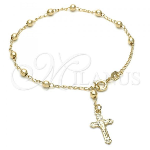 Oro Laminado Bracelet Rosary, Gold Filled Style Crucifix Design, Polished, Golden Finish, 5.213.008.08