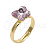Oro Laminado Multi Stone Ring, Gold Filled Style Butterfly Design, with Rosaline Swarovski Crystals, Polished, Golden Finish, 01.239.0007.8 (One size fits all)