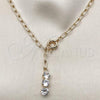 Oro Laminado Fancy Necklace, Gold Filled Style Rolo Design, with White Cubic Zirconia, Polished, Golden Finish, 04.63.1445.20