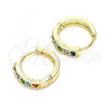 Oro Laminado Huggie Hoop, Gold Filled Style with Multicolor Cubic Zirconia, Polished, Golden Finish, 02.210.0637.5.12