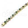 Oro Laminado Tennis Bracelet, Gold Filled Style with Green and White Cubic Zirconia, Polished, Golden Finish, 03.210.0068.3.08