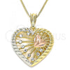 Oro Laminado Pendant Necklace, Gold Filled Style Heart Design, with White Crystal, Polished, Tricolor, 04.380.0027.20