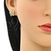 Oro Laminado Stud Earring, Gold Filled Style Butterfly Design, with White Micro Pave, Polished, Golden Finish, 02.210.0666