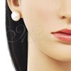 Oro Laminado Stud Earring, Gold Filled Style Ball Design, with Ivory Mother of Pearl, Polished, Golden Finish, 02.282.0025