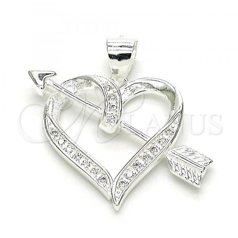 Sterling Silver Fancy Pendant, Heart Design, with White Micro Pave, Polished,, 05.398.0030