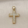 Oro Laminado Religious Pendant, Gold Filled Style Cross Design, with White Micro Pave, Polished, Golden Finish, 05.342.0097