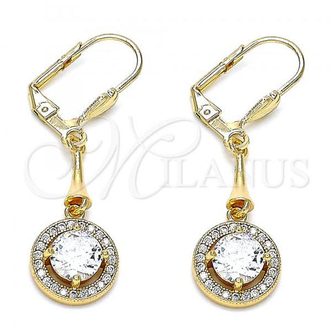 Oro Laminado Long Earring, Gold Filled Style with White Cubic Zirconia, Polished, Golden Finish, 02.387.0042