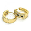 Oro Laminado Huggie Hoop, Gold Filled Style with Black and White Cubic Zirconia, Polished, Golden Finish, 02.210.0056.7.15