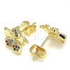 Oro Laminado Stud Earring, Gold Filled Style Flower Design, with Multicolor Micro Pave, Polished, Golden Finish, 02.233.0006