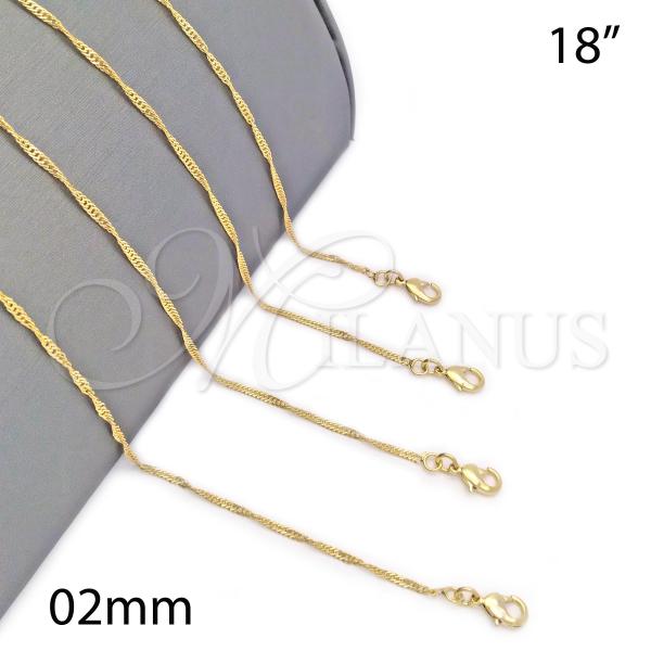 Oro Laminado Basic Necklace, Gold Filled Style Singapore Design, Golden Finish, 04.09.0169.18