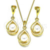 Oro Laminado Earring and Pendant Adult Set, Gold Filled Style Teardrop Design, with Ivory Pearl, Polished, Golden Finish, 10.379.0032